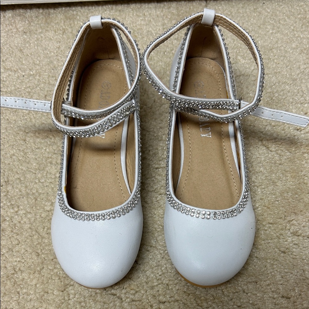 White Kids Shoes with Rhinestone Detail
